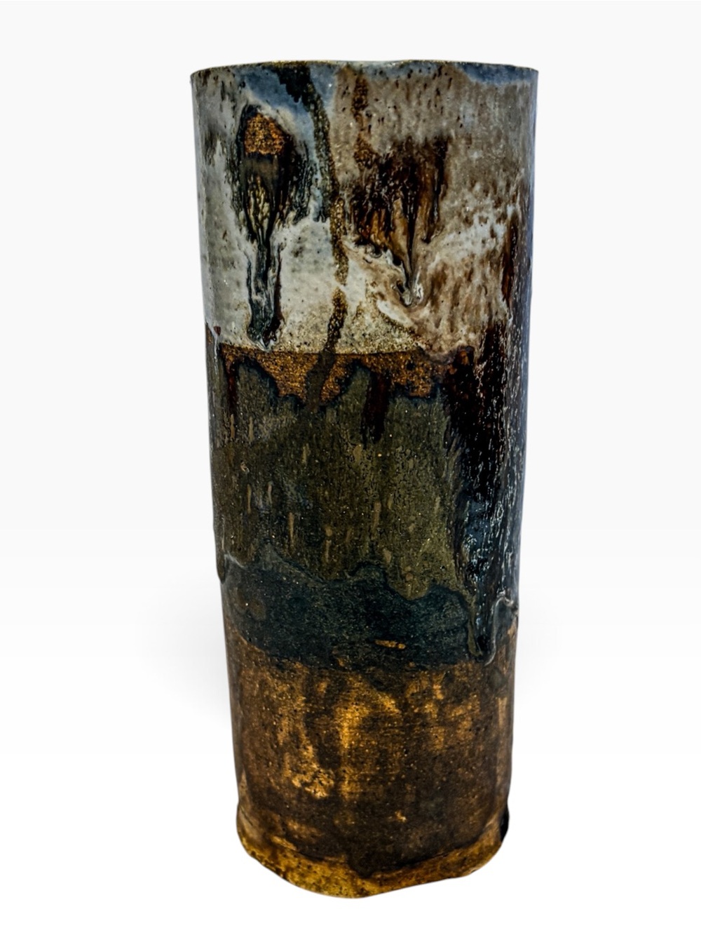 Vintage 1971 Signed Studio Pottery Vase | Handmade Stoneware Drip Glaze Vessel - Picture 10 of 17